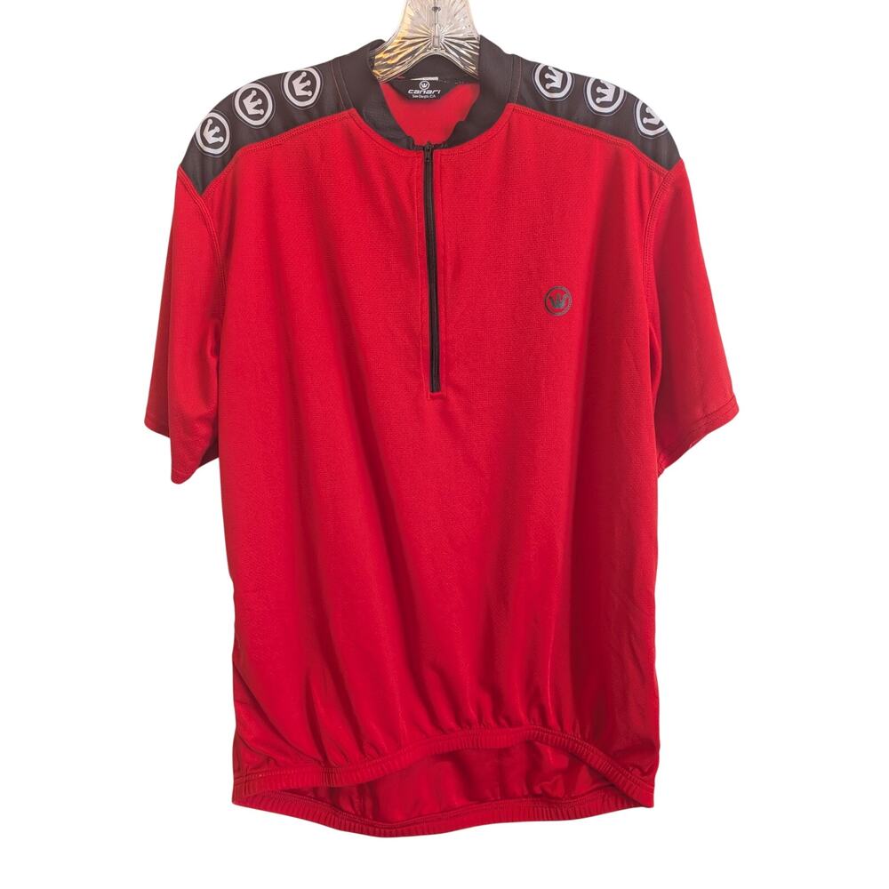 Canari Mens Large Cycling Jersey Red Black White Short Sleeve Pouches Shirt bh